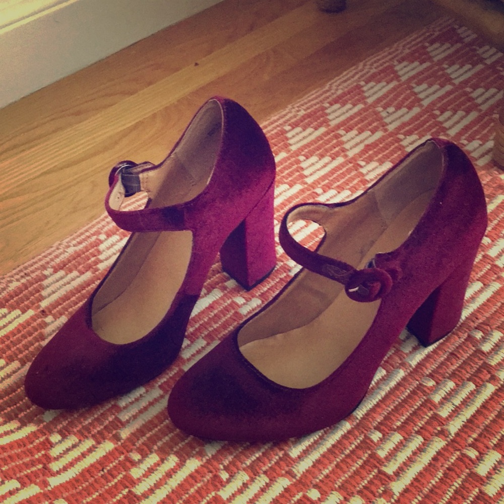 COPY - Velvet dark red Mary-Jane heels